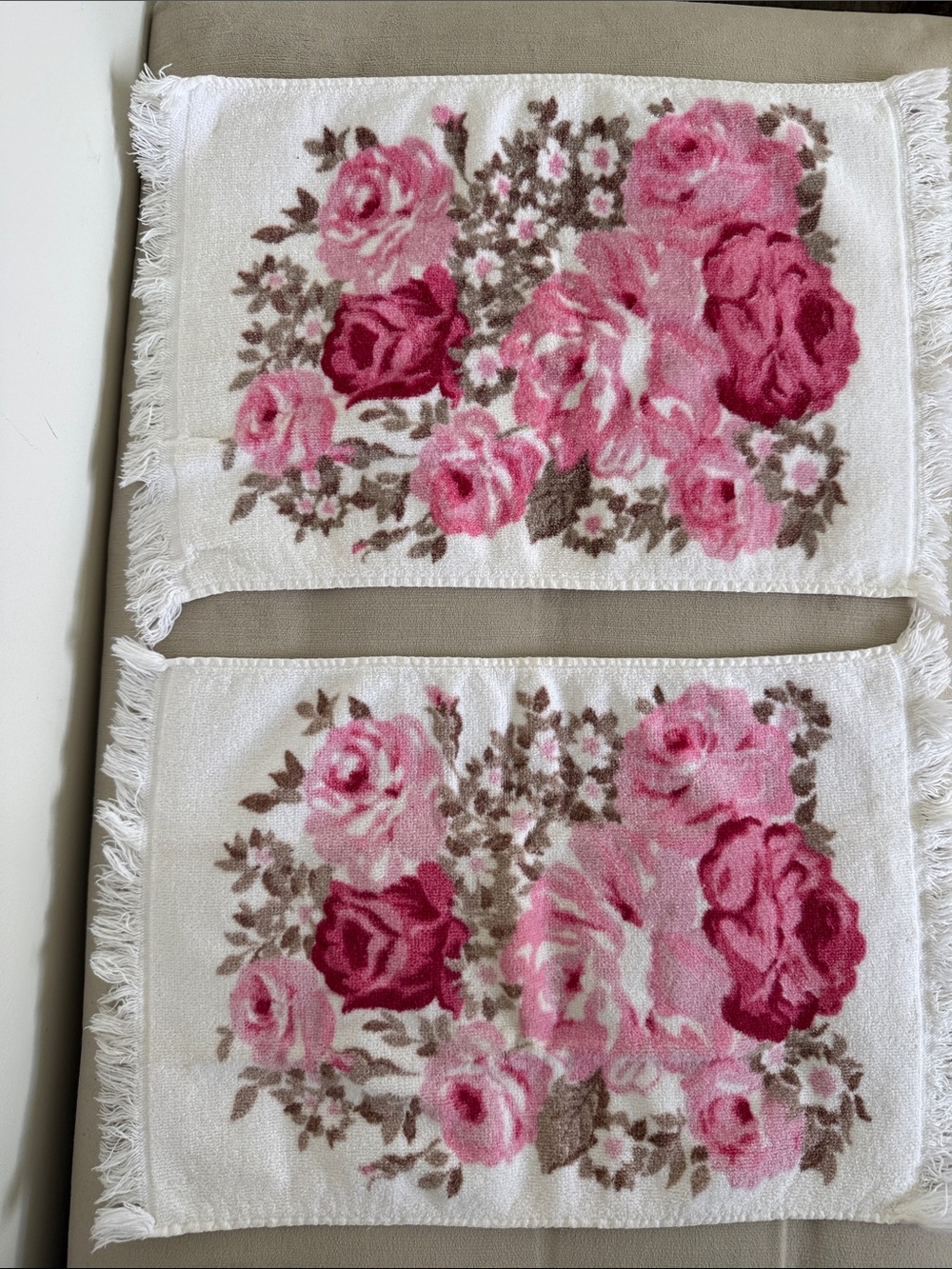 Vintage Martex Pink Floral Roses Hand Towels Set of 2